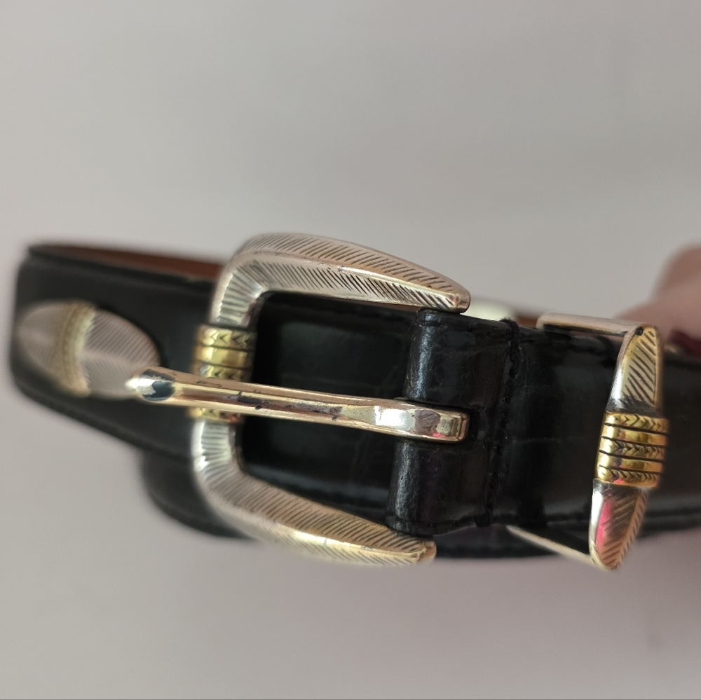 Arden Leather Co. Men's Size 40 Leather Belt Embossed Crocodile Design Black